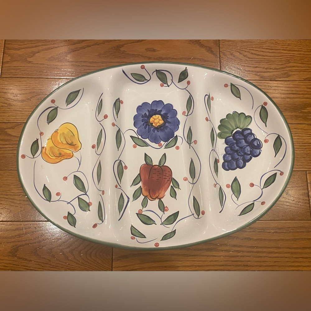 Multicolor Motif Vintage Oval Ceramic Platter Divided Serving Tray